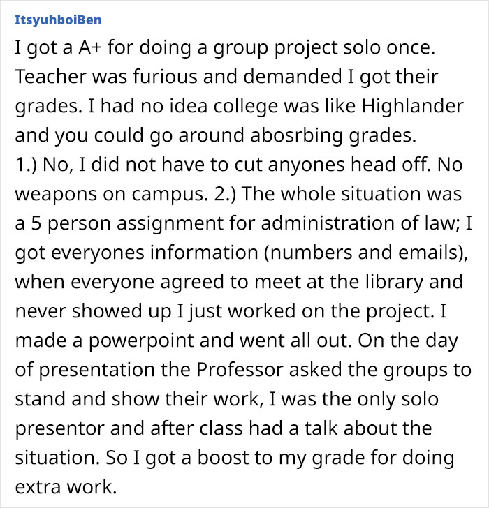 Student Maliciously Complies And Gets His Professor Into Trouble After Receiving A Zero On A Group Project He Had To Do All By Himself