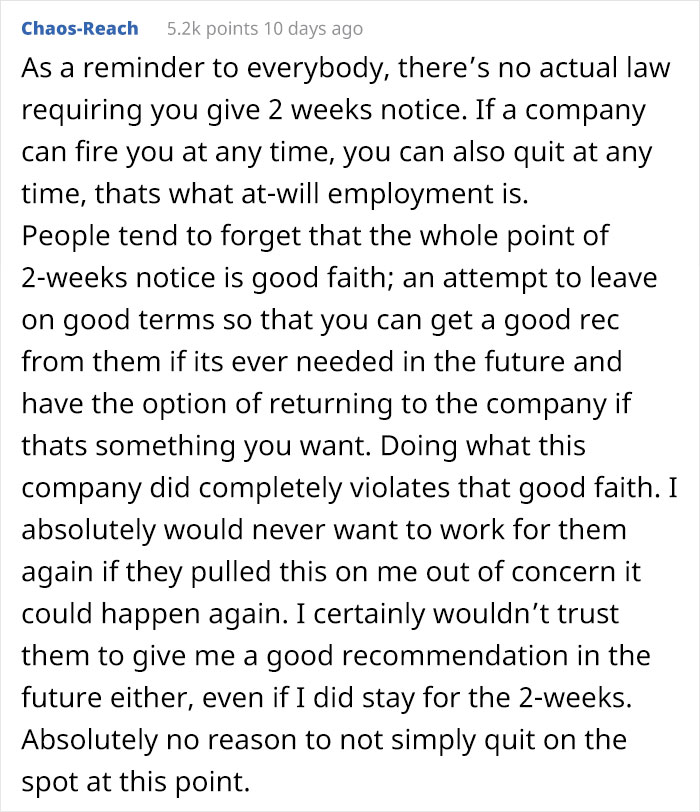 Company "Punishes" Employee For Leaving By Giving Them Work Every Day For Two Weeks