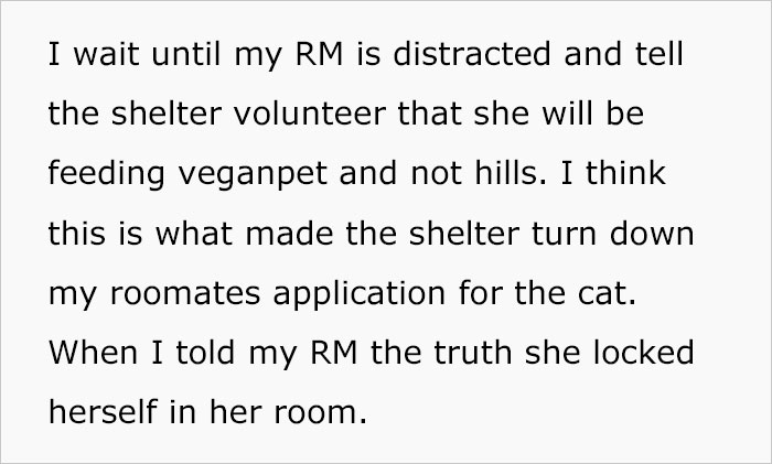 Woman Wanted To Get A Cat And Feed It Vegan Dry Food, Roommate Passes That On To The Shelter Worker And They Decline Her Application