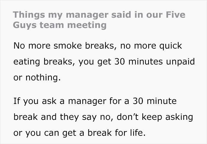 Employee Shares The Wildest Rules That The 'Five Guys' Manager Expects Everybody To Follow