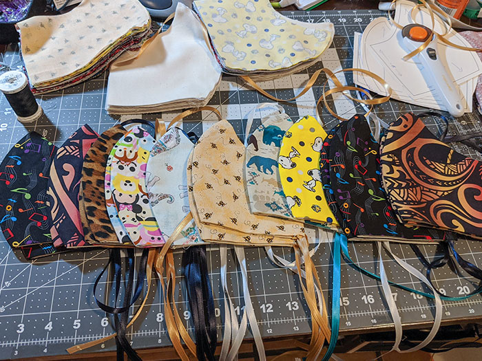 Today's Finished Mask With More Ready To Sew Together For Tomorrow. My Goal Is To Provide A Mask For All 400+ Coworkers At UPS San Diego