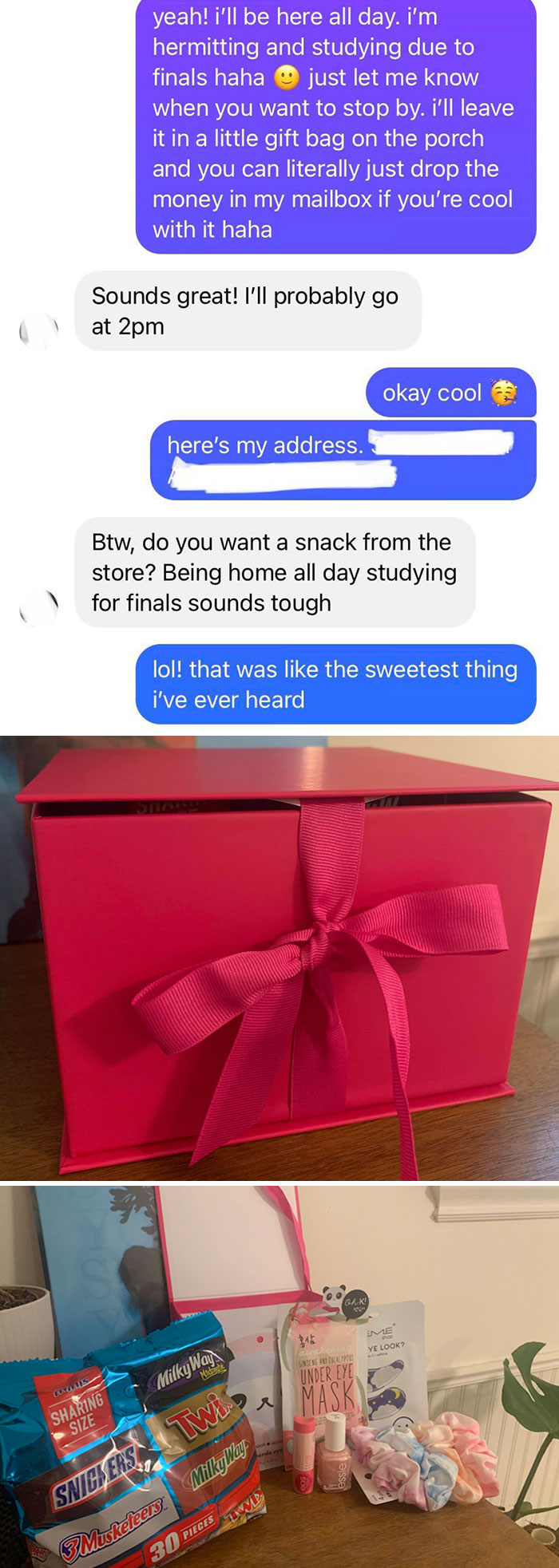 A Stranger Was Interested In The Hair Styling Tools I Was Selling On Facebook Marketplace. When She Found Out I Was Studying For Finals, She Left Me A Care Package