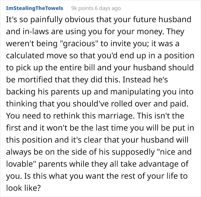 Toxic Family Invites Son's SO To A Fancy Dinner Just So She Can Pay For Everyone