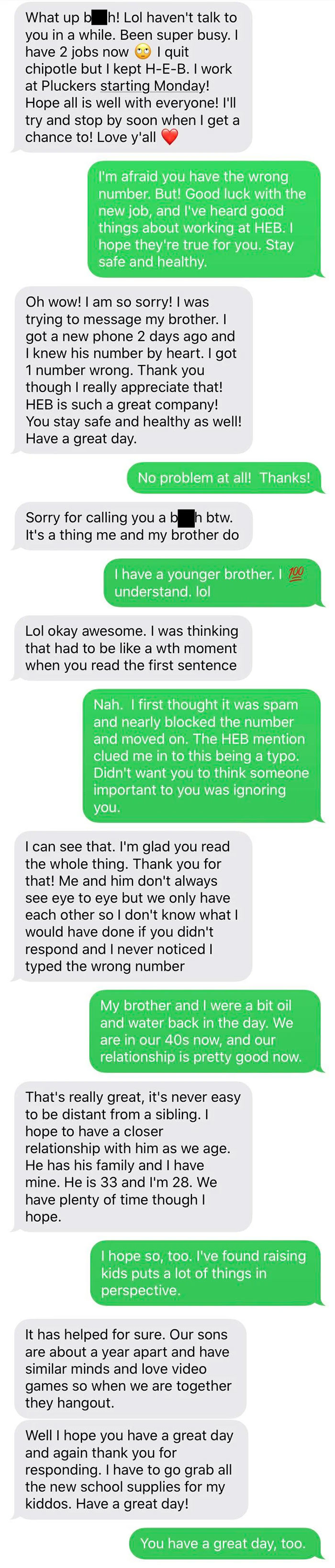 New Job; Wrong Number; Bonding Experience