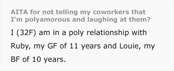 Woman Doesn&rsquo;t Tell Coworkers About Her Polyamorous Relationship, Gets Accused Of Cheating By One Of The Colleagues