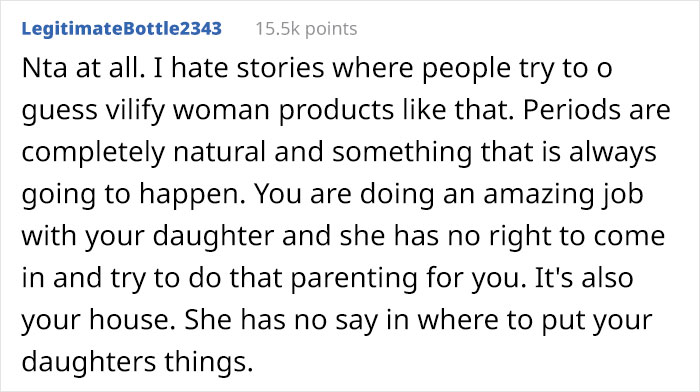 Dad Brings Up Sister’s Affair After She Tried To Convince His 11-Year-Old Daughter That She Shouldn’t Keep Pads In The Bathroom Dad Brings Up Sister’s Affair After She Tried To Convince His 11-Year-Old Daughter That She Shouldn’t Keep Pads In The Bathroom