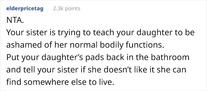 Dad Brings Up Sister’s Affair After She Tried To Convince His 11-Year-Old Daughter That She Shouldn’t Keep Pads In The Bathroom Dad Brings Up Sister’s Affair After She Tried To Convince His 11-Year-Old Daughter That She Shouldn’t Keep Pads In The Bathroom