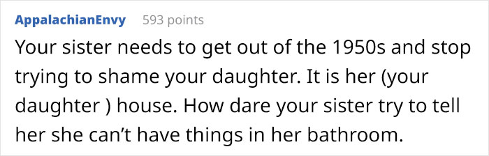 Dad Brings Up Sister’s Affair After She Tried To Convince His 11-Year-Old Daughter That She Shouldn’t Keep Pads In The Bathroom Dad Brings Up Sister’s Affair After She Tried To Convince His 11-Year-Old Daughter That She Shouldn’t Keep Pads In The Bathroom