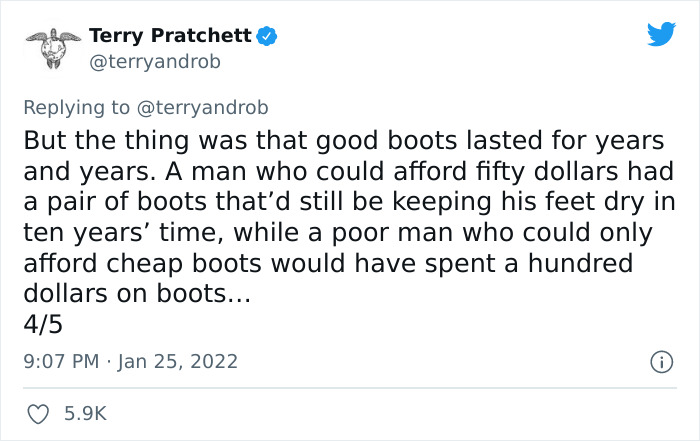 "The Reason That The Rich Were So Rich": Someone Tells A Story About "Boots" To Show How Expensive It Is To Be Poor "The Reason That The Rich Were So Rich": Someone Tells A Story About "Boots" To Show How Expensive It Is To Be Poor