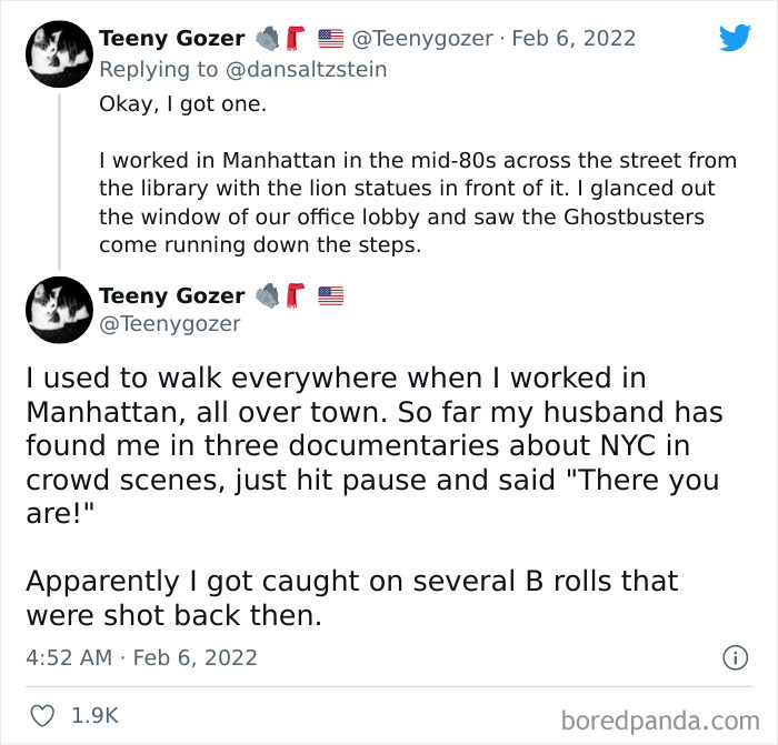 Tweet screenshot showing a New Yorker sharing a personal story about working and walking around Manhattan in NYC.