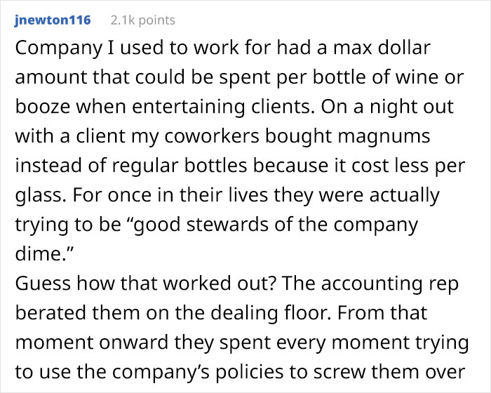 Person Is Allowed $40 For Food On Trips And They Make Sure To Spend All Of It Every Time, Maliciously Complying With The Rules