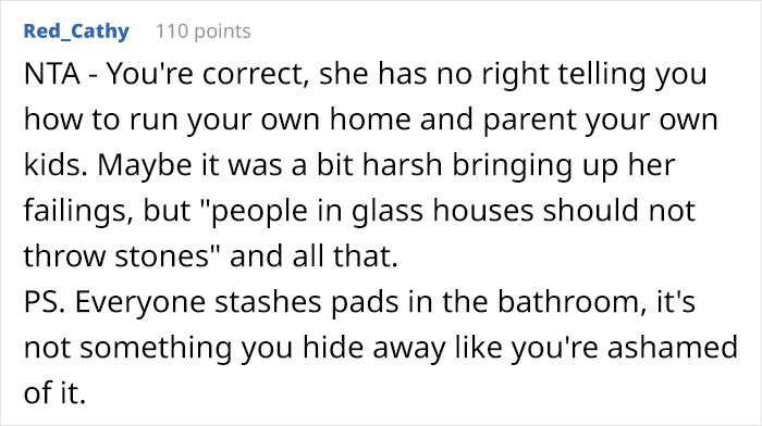 Dad Brings Up Sister’s Affair After She Tried To Convince His 11-Year-Old Daughter That She Shouldn’t Keep Pads In The Bathroom Dad Brings Up Sister’s Affair After She Tried To Convince His 11-Year-Old Daughter That She Shouldn’t Keep Pads In The Bathroom