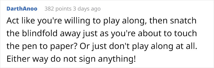 Husband Asks Wife To Sign Papers While Blindfolded, She Gets Suspicious When He Refuses To Show The Papers