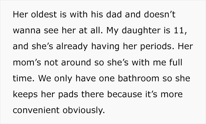 Dad Brings Up Sister’s Affair After She Tried To Convince His 11-Year-Old Daughter That She Shouldn’t Keep Pads In The Bathroom Dad Brings Up Sister’s Affair After She Tried To Convince His 11-Year-Old Daughter That She Shouldn’t Keep Pads In The Bathroom