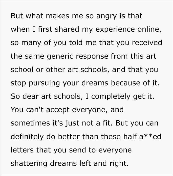 Guy Shows The Harsh Rejection Letter This Prestigious Art School Sent Him, Turns Out Other Applicants Received The Exact Same One