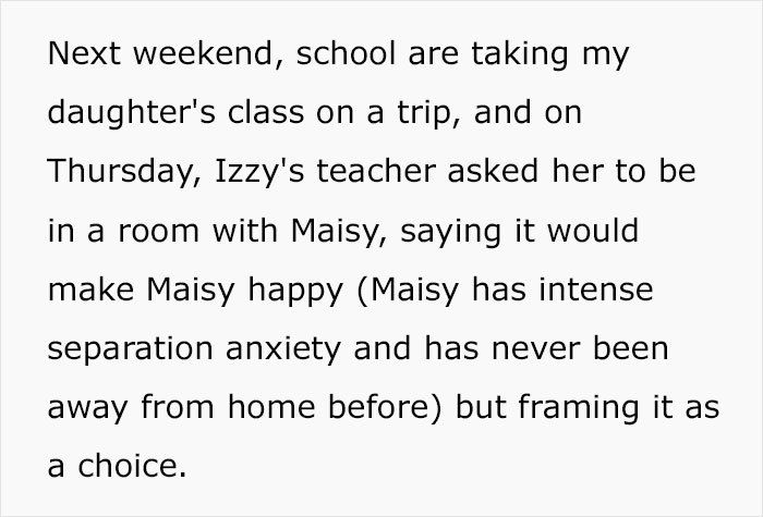 10 Y.O. Doesn’t Want To Be The Carer Of Her Special Needs Classmate During A School Trip But The Classmate’s Mom Doesn’t Care 10 Y.O. Doesn’t Want To Be The Carer Of Her Special Needs Classmate During A School Trip But The Classmate’s Mom Doesn’t Care