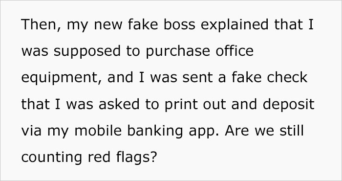 Person Fails To See Red Flags That They Are Being Scammed For $2.2k With Fake Employment Scam