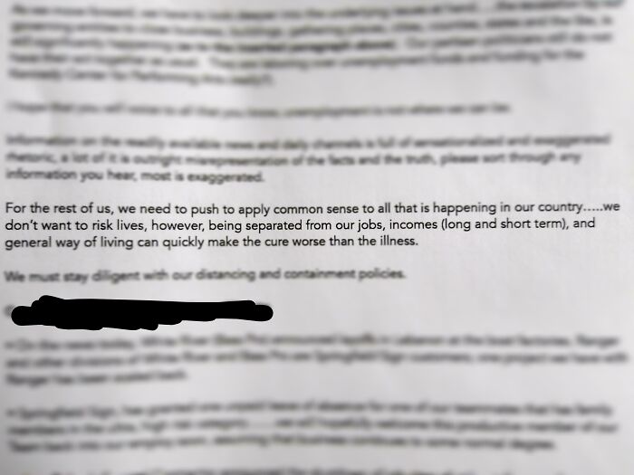 An Excerpt From A Letter My Boss (Who Hasn't Been In The Office For 2 Weeks) Sent Me Explaining Why My Graphic Design Job Can't Be Done Remotely In Our Area's "Stay At Home" Order
