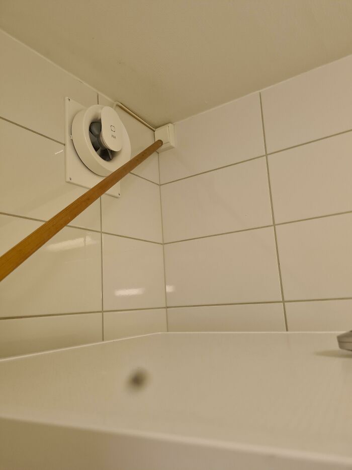 Exhaust Fan Switch In Corner Of Ceiling, Behind A Stacked Washer&dryer That You Need A Long Stick To Turn On In My New House