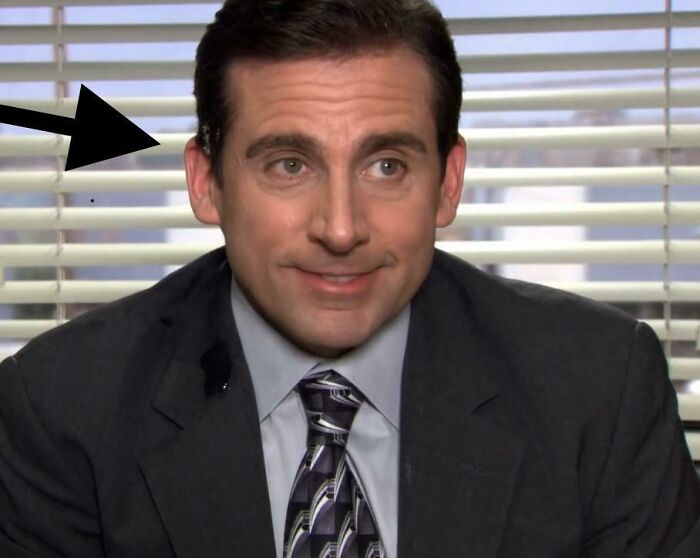 In The Office Season 4 Episode 12 After Micheal Puts His Face In The Cement You Can See Some Cement Above His Right Ear