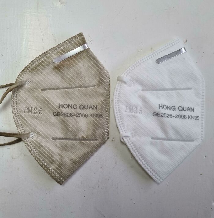 Mi mascarilla para el polvo antes y después de un turno de 11 horas en el sur de Australia