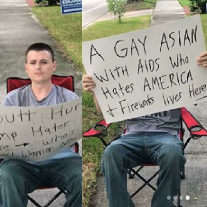 Started With An Argument About Fireworks Past 12am And Ended Up With Him Showing Up In Front Of My House With This Sign For About Two Hours