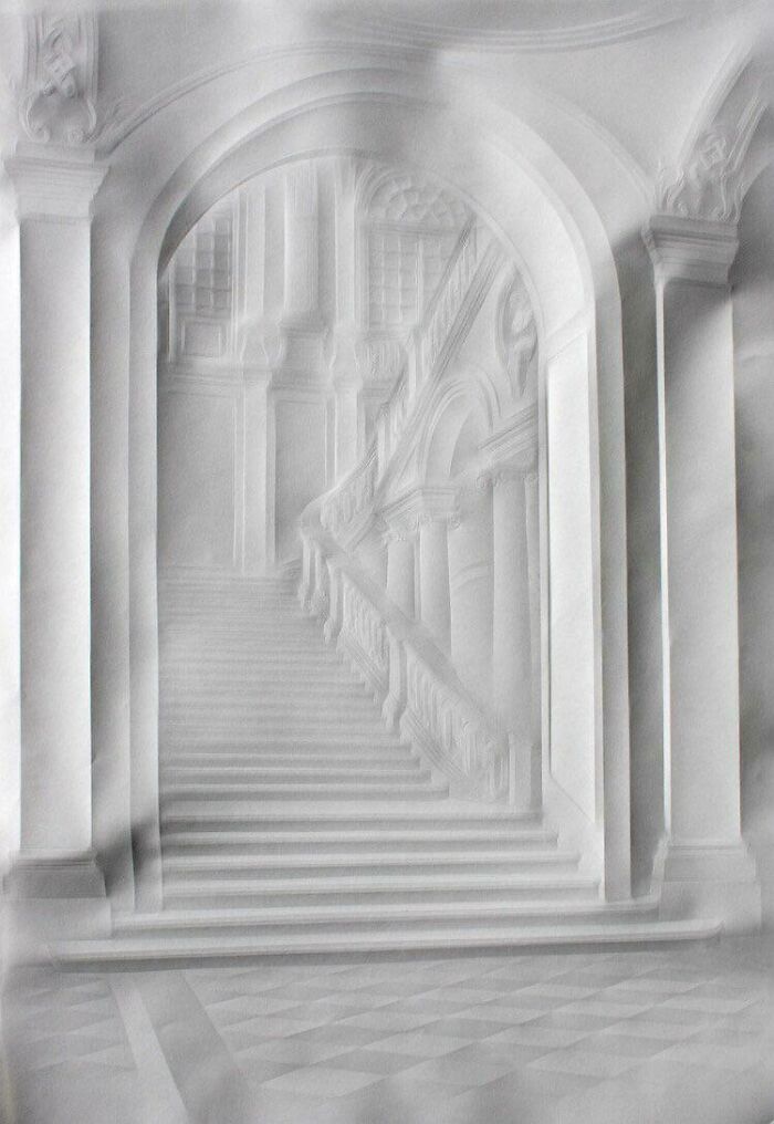 Esta obra de arte fue creada realizando dobleces en un papel 