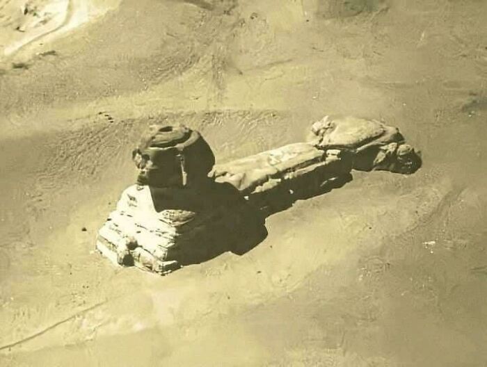 A Photo Of The Sphinx In The Late 1800s. It Was Taken From A Hot Air Balloon And Was Still Covered By Sand