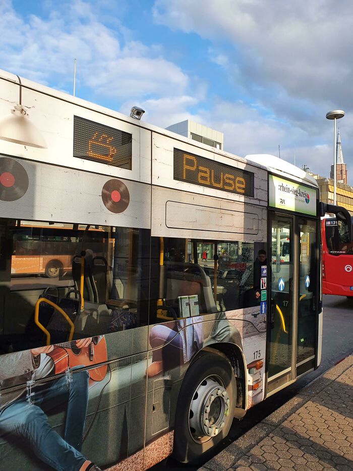 Busses In Germany Show A Coffee Sign When The Driver Is Taking A Small Break