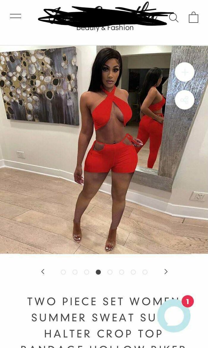 A Pinterest Advertisement, The Reflection Doesn’t Match The Clothes, All Kinds Of Weird Warping And The Bizarre Choice To Photoshop Her Skin On