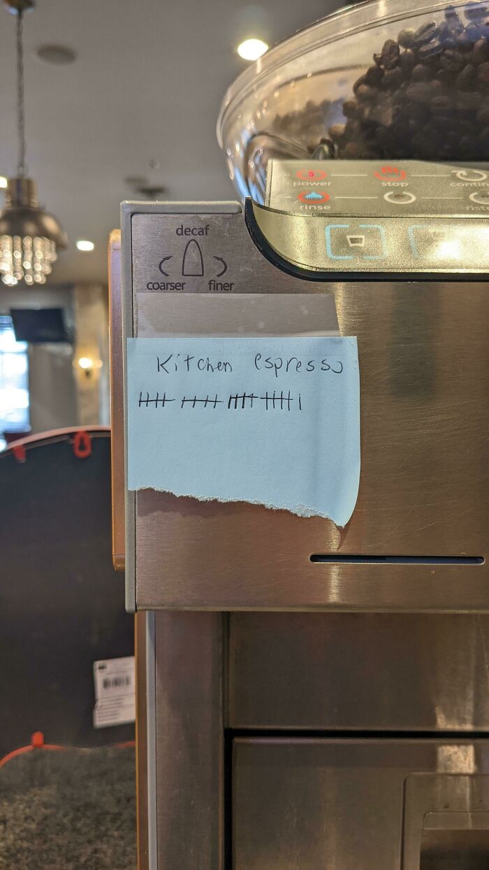 Apparently The Other Chefs And I Drink So Much Espresso That The Foh Decided To Keep A Tally. Not Sure When They Started Counting, But I'm Willing To Bet It Was Only A Few Hours Ago