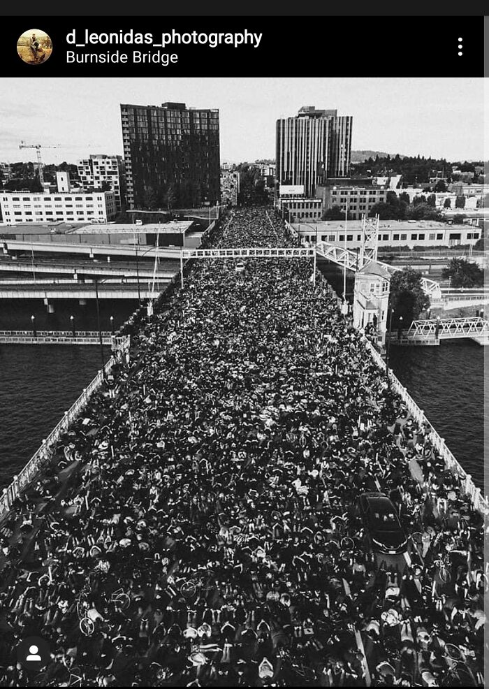 Portland Oregon. Protesters Laying Face Down, With Their Hands Behind Their Back. They Took Up The Whole Burnside Bridge. Amazing.