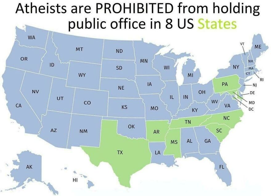 Atheists Are Prohibited From Holding Public Office In 8 US States