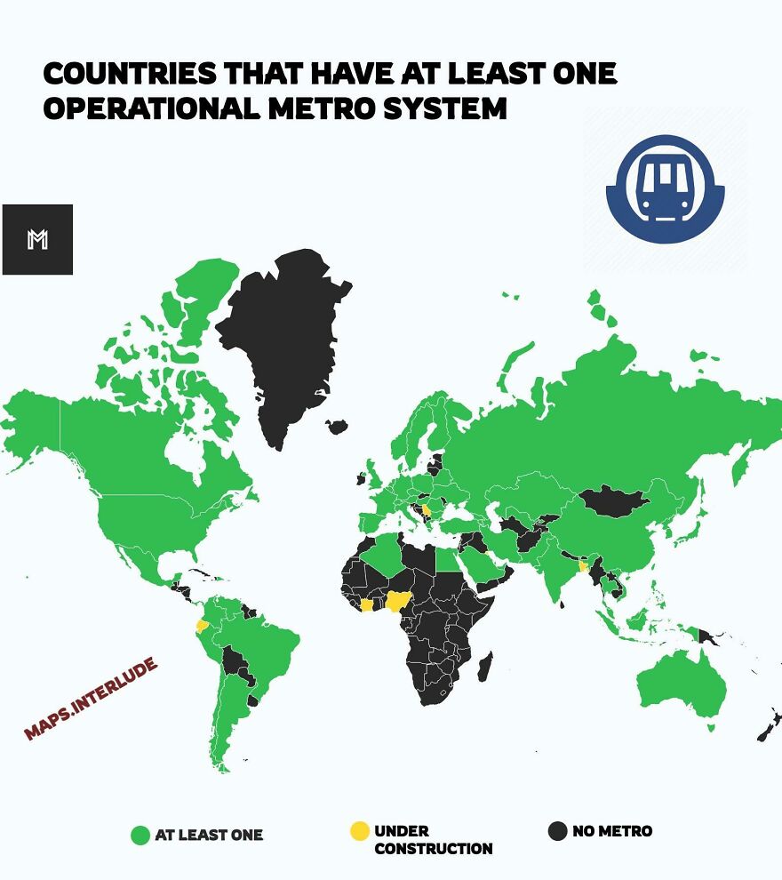 Countries That Have At Least One Operational Metro System