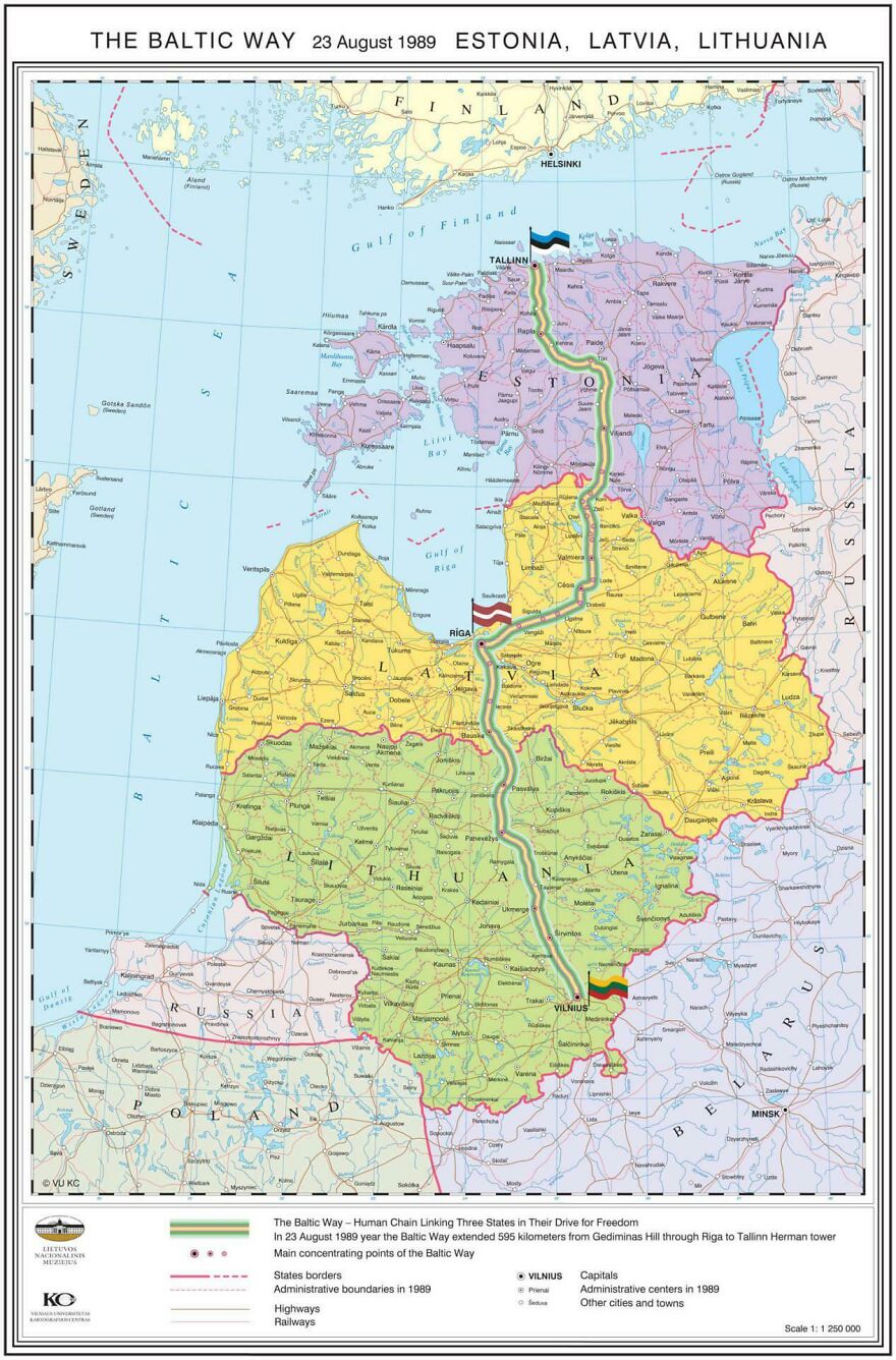 The Baltic Way. On 23 August 1989, Two Million People Joined Their Hands To Form A Human Chain Spanning 675.5 Km Across The Three Baltic States. The Protest Was Against The Soviet Occupation, And To Support The Independence Movements Of The Three States
