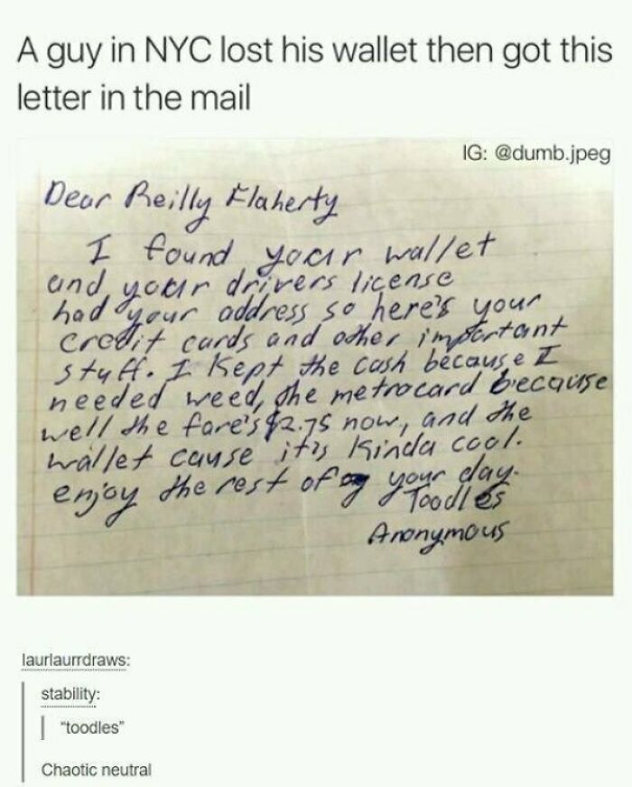 Chaotic Neutral Finds A Lost Wallet