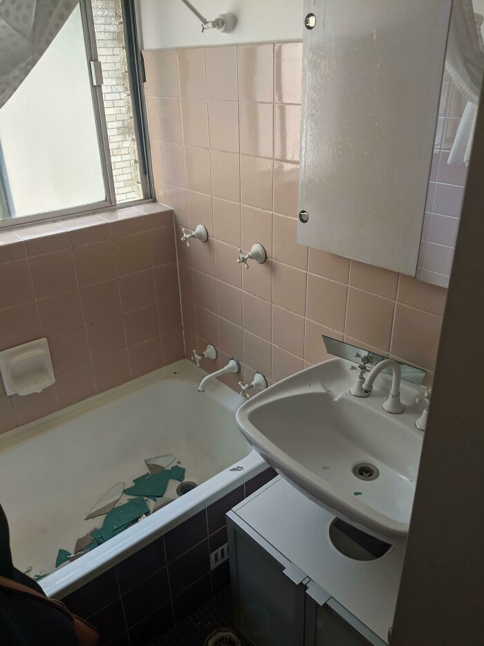 I Just Bought My First Apartment And The Day I Got The Keys, The Bathroom Mirror Fell And Shattered Everywhere, Creating A Hole In The Sink In The Process
