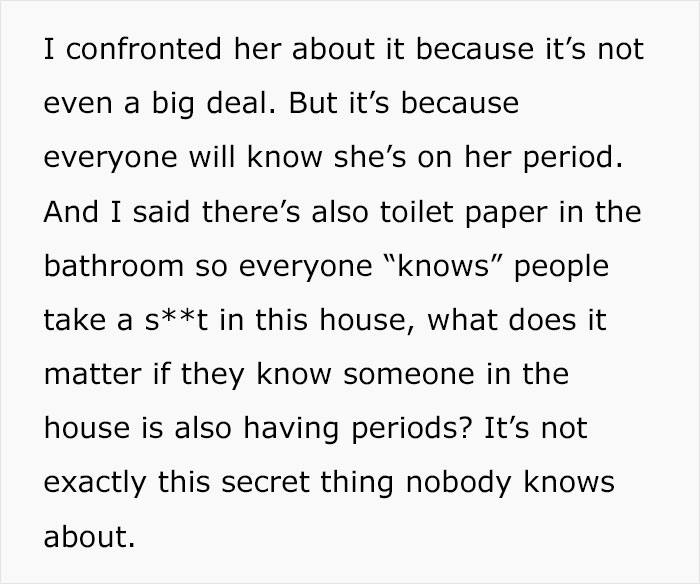 Dad Brings Up Sister’s Affair After She Tried To Convince His 11-Year-Old Daughter That She Shouldn’t Keep Pads In The Bathroom Dad Brings Up Sister’s Affair After She Tried To Convince His 11-Year-Old Daughter That She Shouldn’t Keep Pads In The Bathroom
