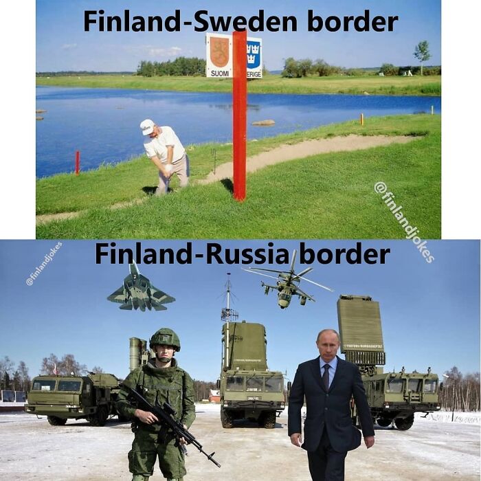 Comparison of Finland-Sweden and Finland-Russia borders highlighting Finland memes.