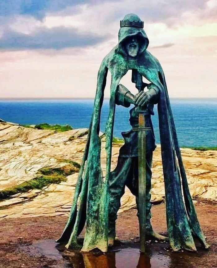 Statue Of King Arthur Located In A Castle In Cornwall