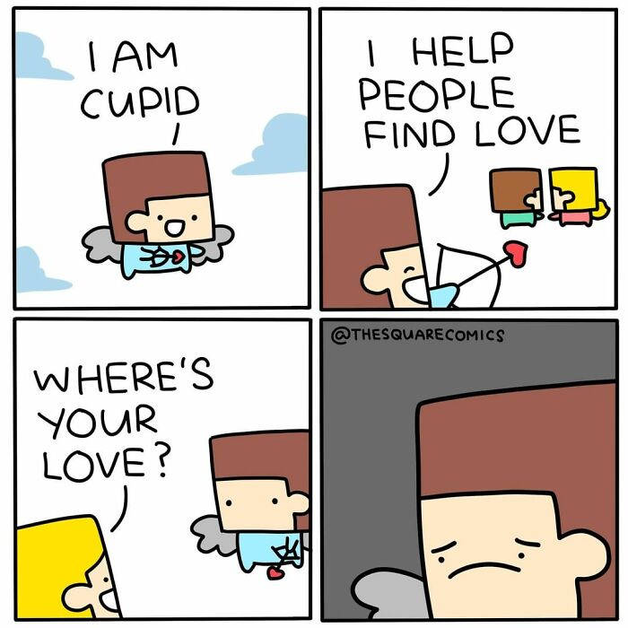 Comic strip from The Square Comics featuring a dark humor take on Cupid and love.