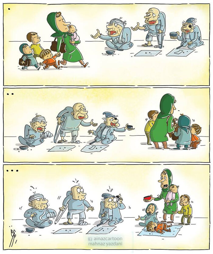 Iranian Artist Criticizes Society's Problems In Strong Illustrations