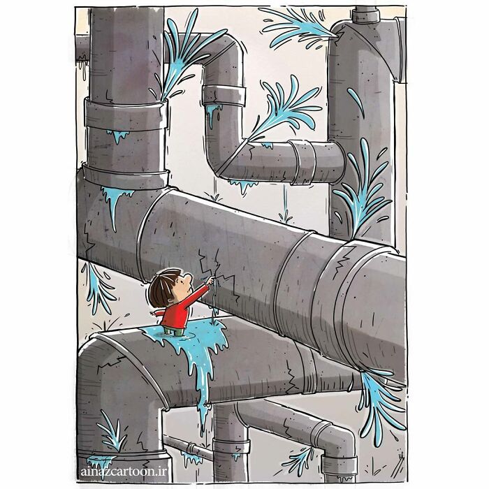 Iranian Artist Criticizes Society's Problems In Strong Illustrations