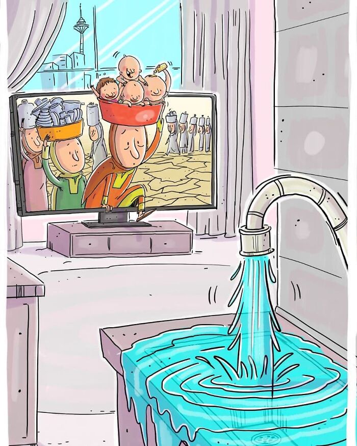 Iranian Artist Criticizes Society's Problems In Strong Illustrations