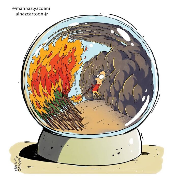 Iranian Artist Criticizes Society's Problems In Strong Illustrations