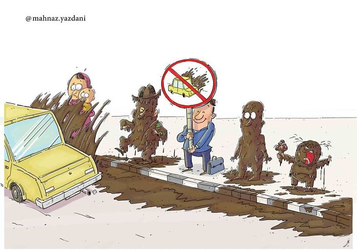 Iranian Artist Criticizes Society's Problems In Strong Illustrations