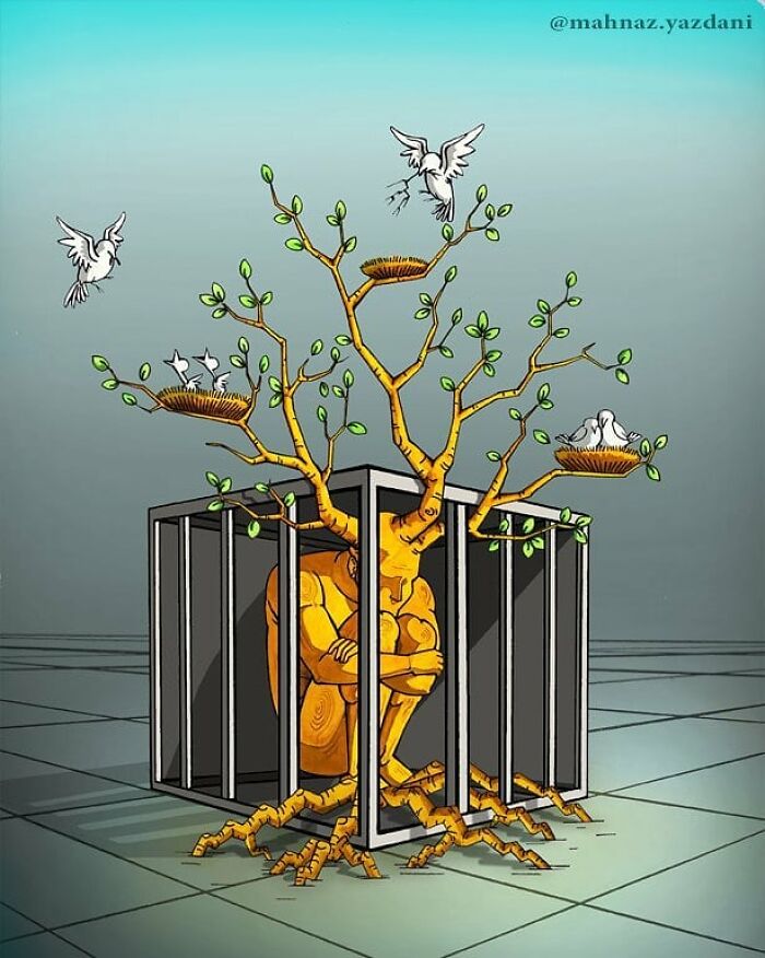 Iranian Artist Criticizes Society's Problems In Strong Illustrations