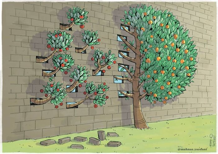 Iranian Artist Criticizes Society's Problems In Strong Illustrations