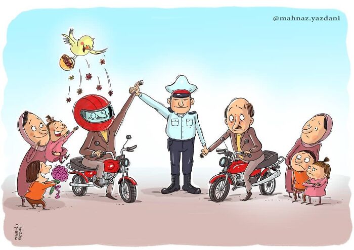 Iranian Artist Criticizes Society's Problems In Strong Illustrations