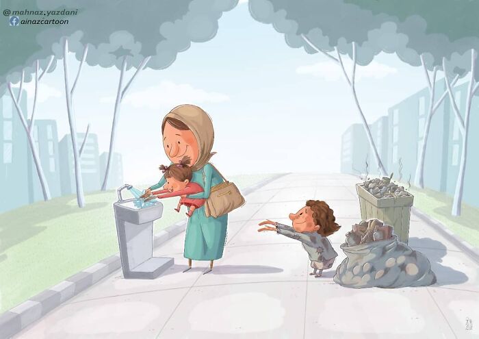 Iranian Artist Criticizes Society's Problems In Strong Illustrations